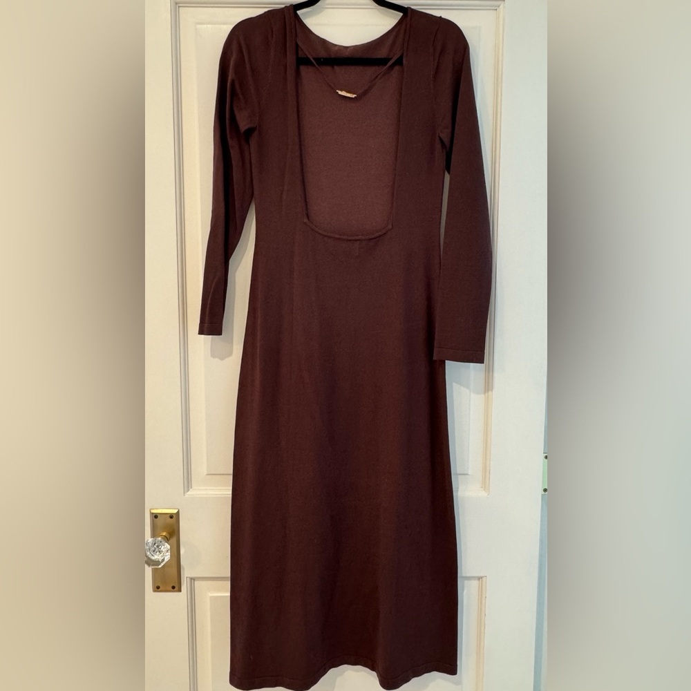 Who What Wear Open Back Long Sleeve Knit Midi Dress